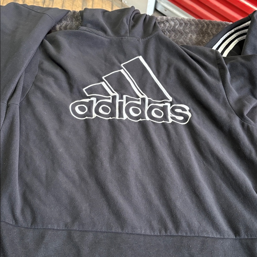 adidas Black Hoodie with White Three-Stripes size 2XL embroidered
